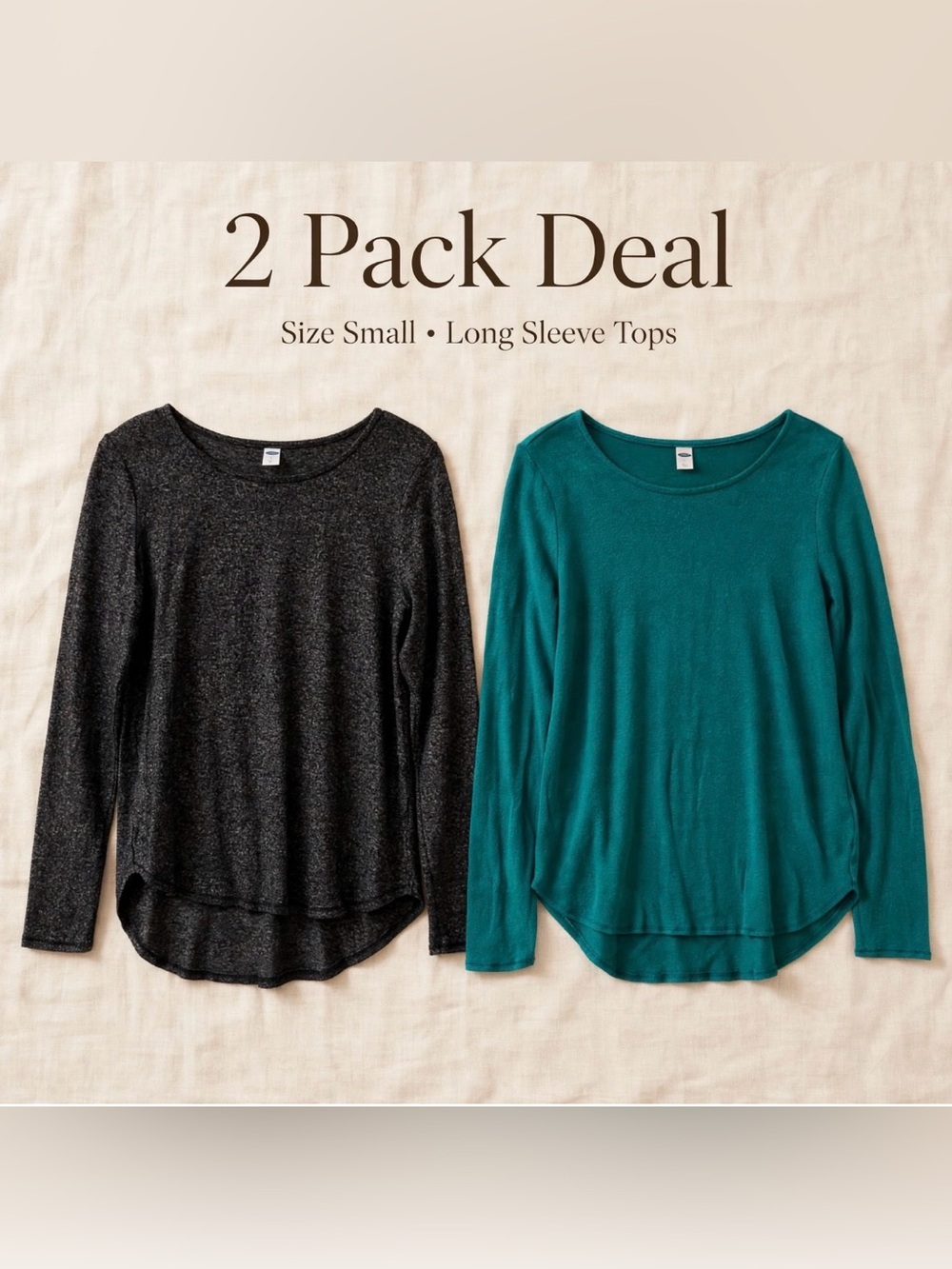 Old Navy Women’s Scoop Neck Long Sleeve Tops — Teal & Dark Gray